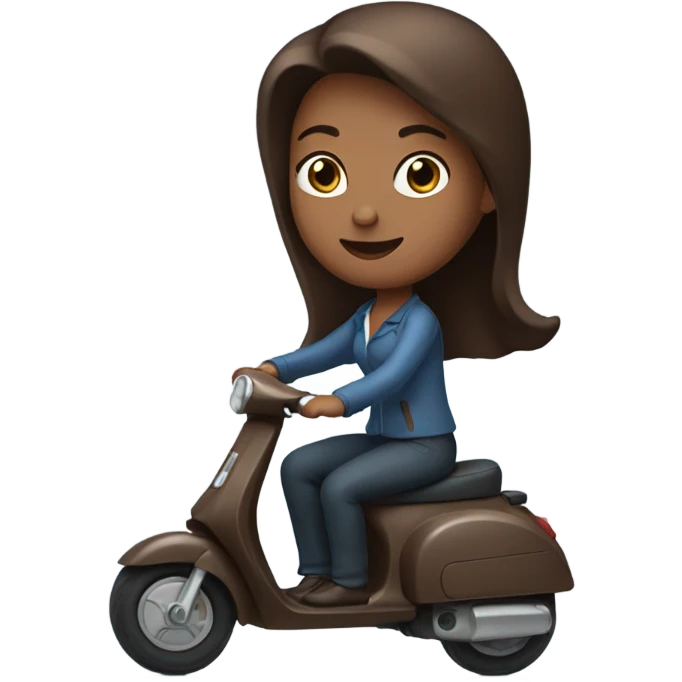 Blue eyes woman with chocolate hair on scooter emoji