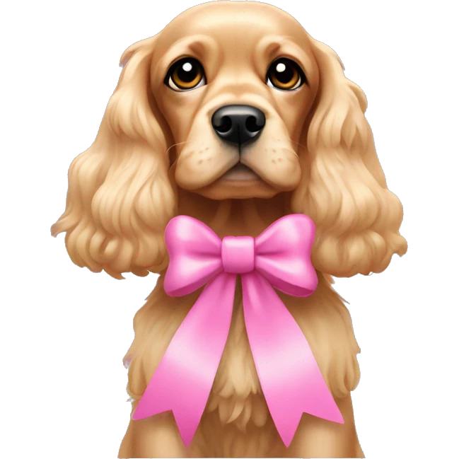 Blonde cocker spaniel wearing pink bow emoji