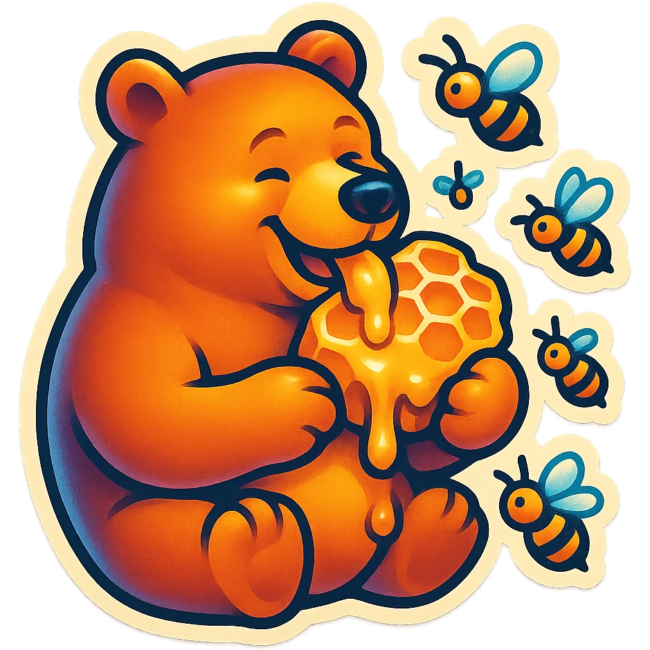 bear eating honeycomb with bees flying around emoji