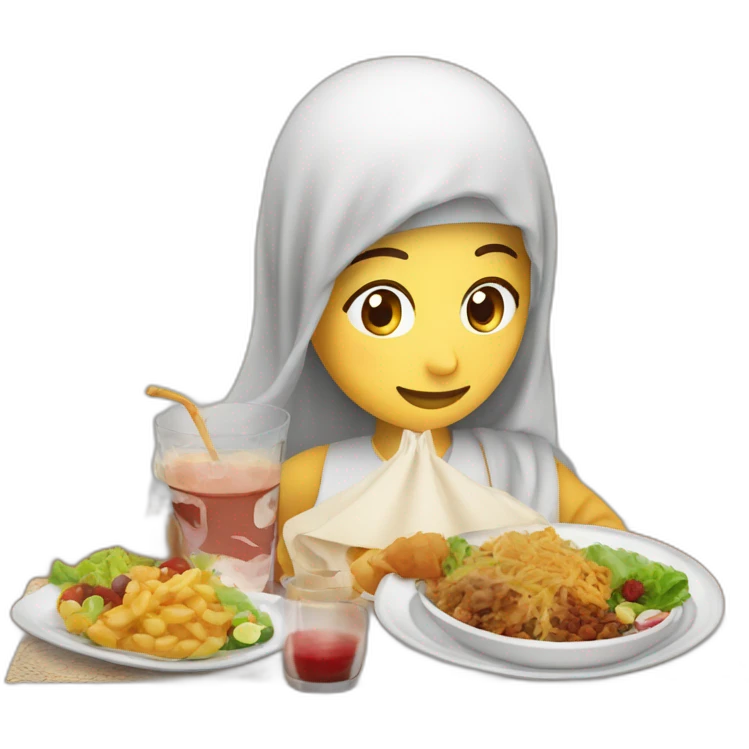Create an emoji for the month of Ramadan that represents fasting, for example, an image of a person holding a beautiful iftar meal filled with food and drinks. --dream --ar 1:1 emoji