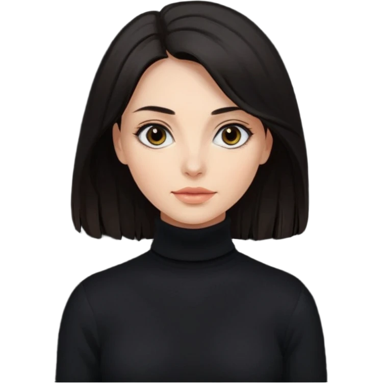 Mujer de pelo muy largo oscuro ojos oscuros muy atractiva y jersey de cuello vuelto y piel blanca emoji