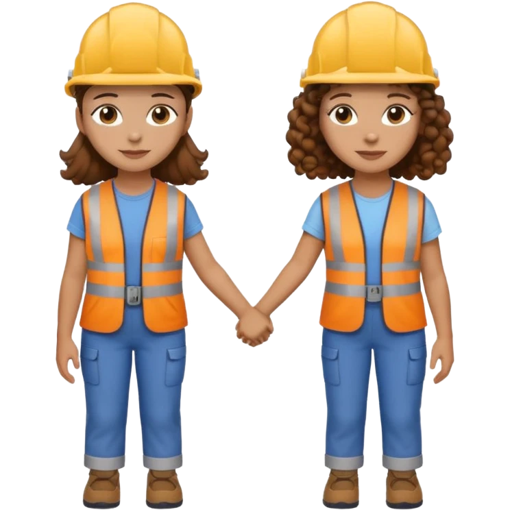boyfriend and girlfriend couple emoji, both with brown hair, girl with curly hair, both wearing construction helmets and flats, holding hands emoji