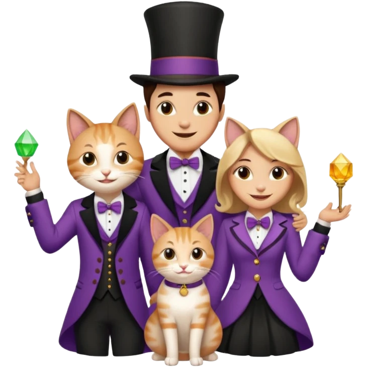 magician couple and their pet cat emoji