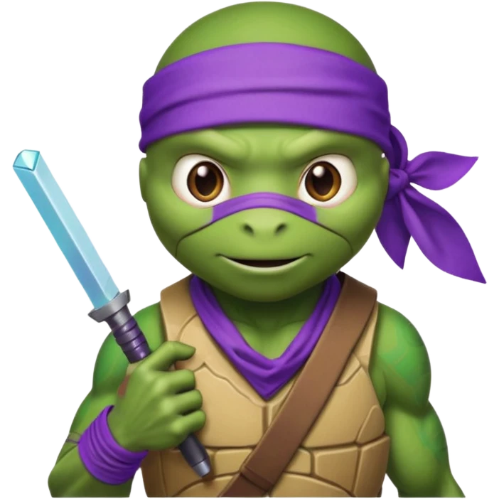 Donatello from Teenage Mutant Ninja Turtles, emoji style, holding a hologram device emoji
