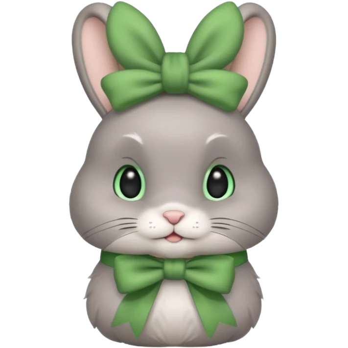 grey bunny with green bow on head emoji