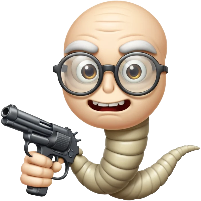 Worm with glasses holding gun looking mad emoji