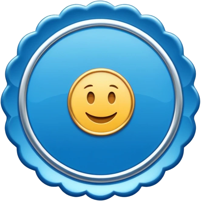 A blue scalloped circle with a verified thing emoji