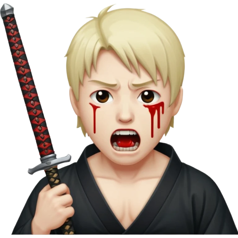 seppuku with invisible background. it must show the pain as the sword goes through. blood dripping from the tip. the guy's head should be up with his mouth open in pain emoji