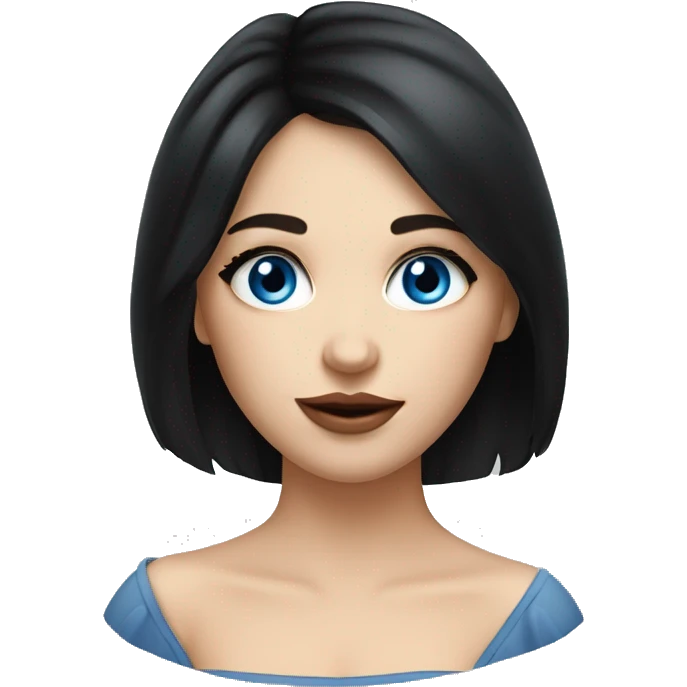 A girl with fair skin, black hair, big lips, blue eyes, a very beautiful girl, a hot girl, a Russian girl emoji