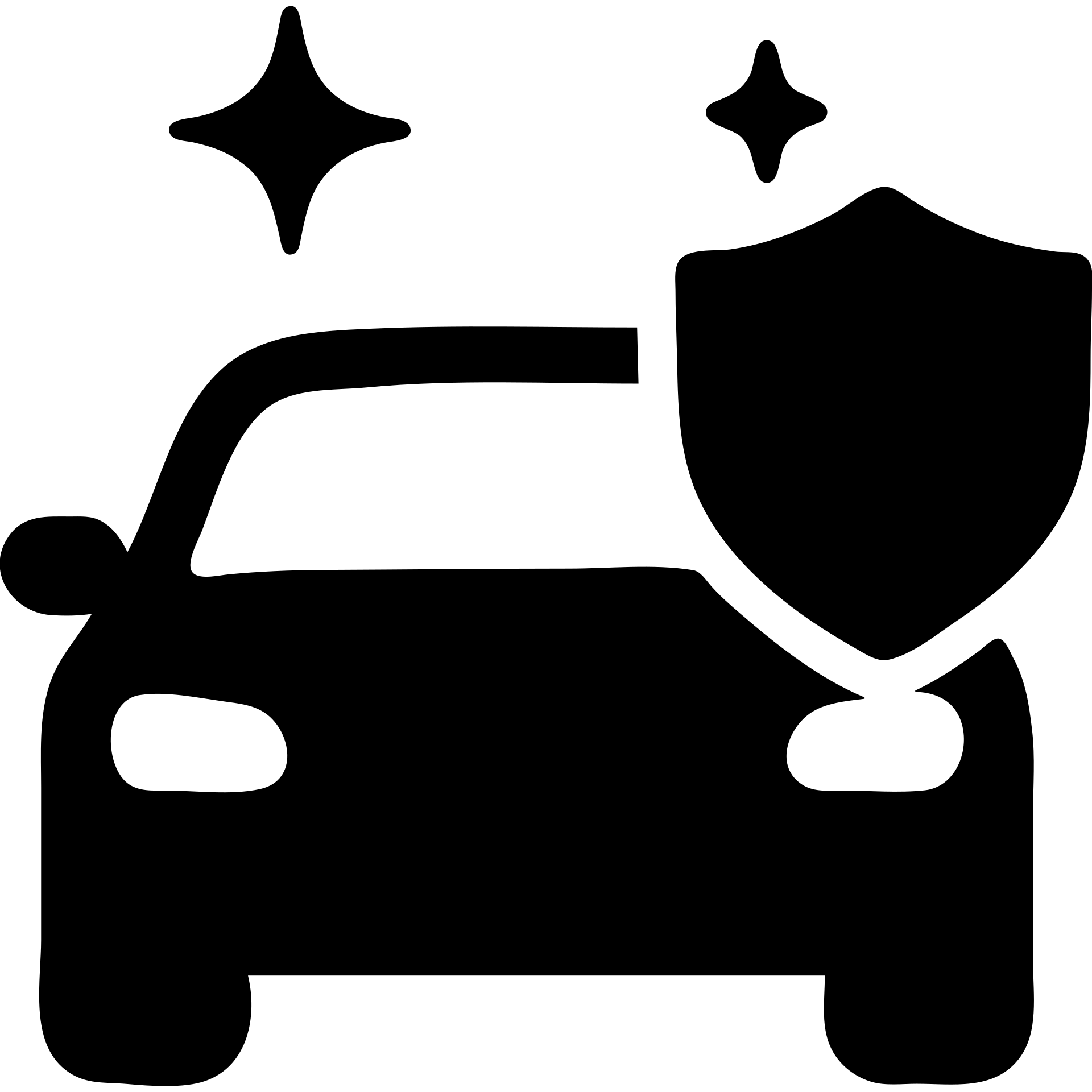 solid filled icon of a car with a shield and sparkles, representing Exterior Ceramic Coating emoji