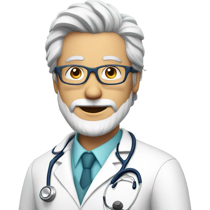 doctor with glasses, gray hair and beard with white coat and stethoscope emoji
