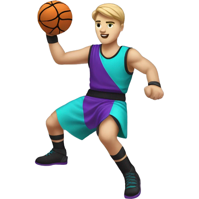 Caucasian youth gladiator playing basketball wearing purple black and aqua emoji