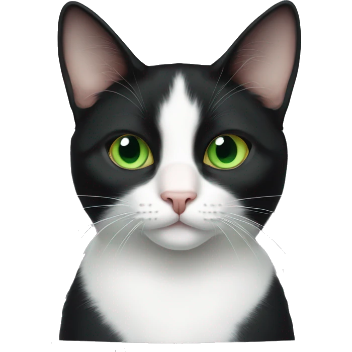 Tuxedo cat, green eyes, clipped ear emoji