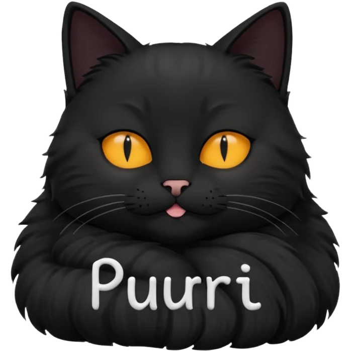 Black cat laying down with eyes closed and the word 'purr' above its head emoji