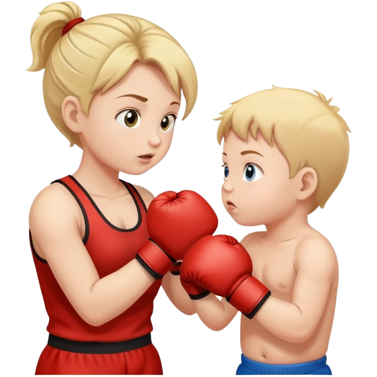 Infant baby boy boxing his young fit mother  emoji