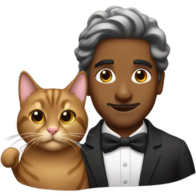 Brown man with fancy cat emoji
