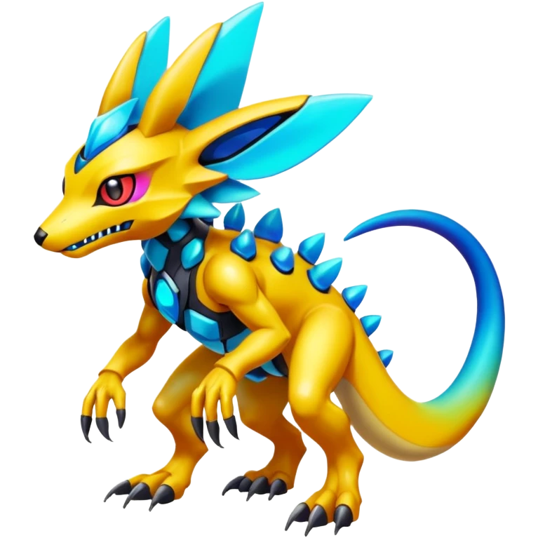  exotic colorful Protogen-Fakémon-Pokémon-Spectrobes-Digimon-Vernid-creature (full body) emoji