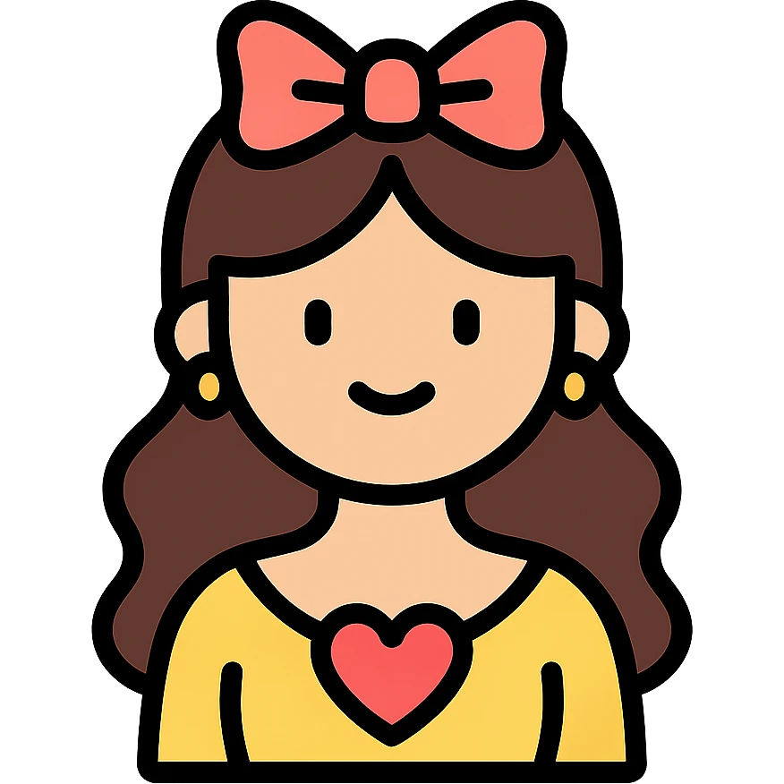 coquette, elegant, with a heart-shaped detail, gentle smile, color icon style emoji