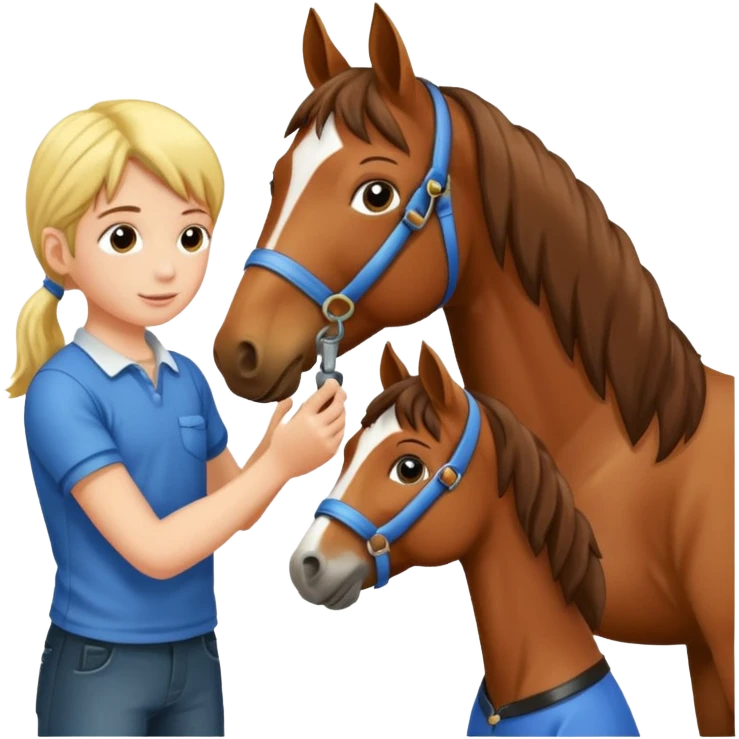 two children grooming a horse] emoji