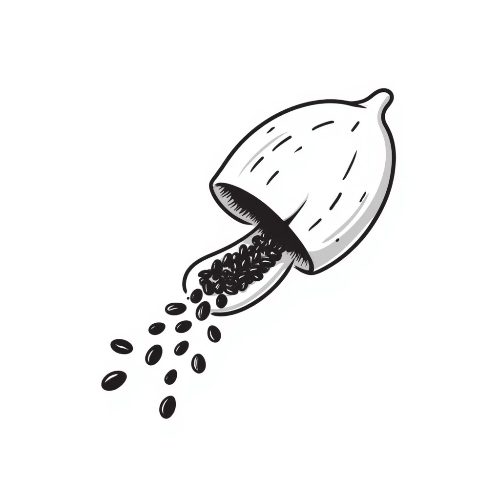 hand-drawn sesame seed pod opening with seeds spilling out emoji