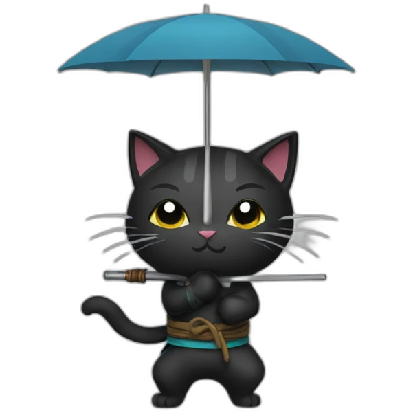 ninja cat with umbrella emoji
