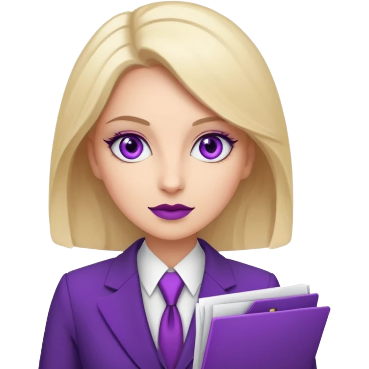 White woman with purple eyes with make up in suit and documents  emoji