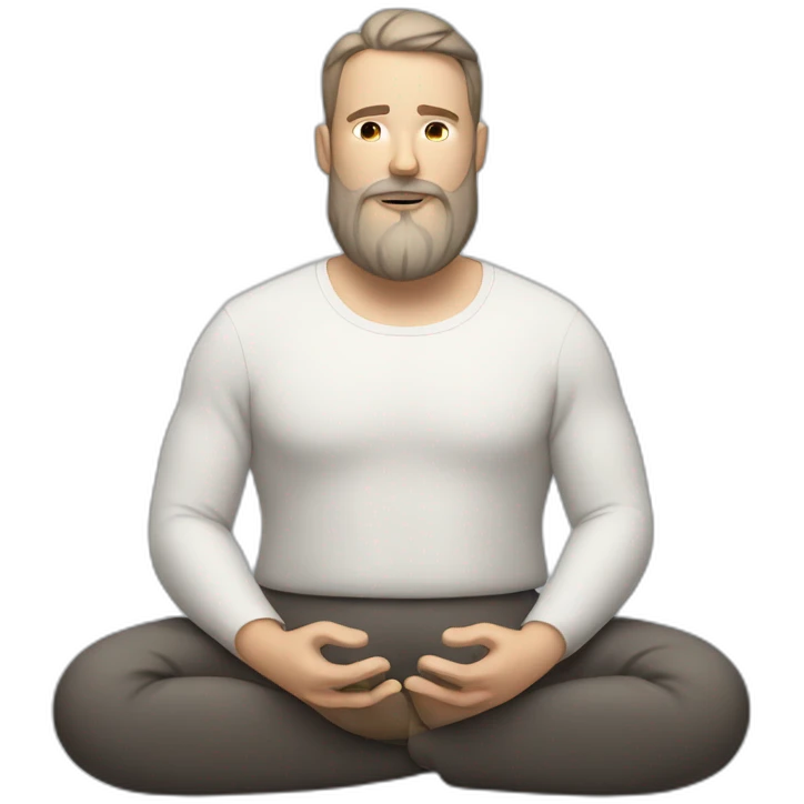 white man with large beard and airpods meditating while sitting emoji