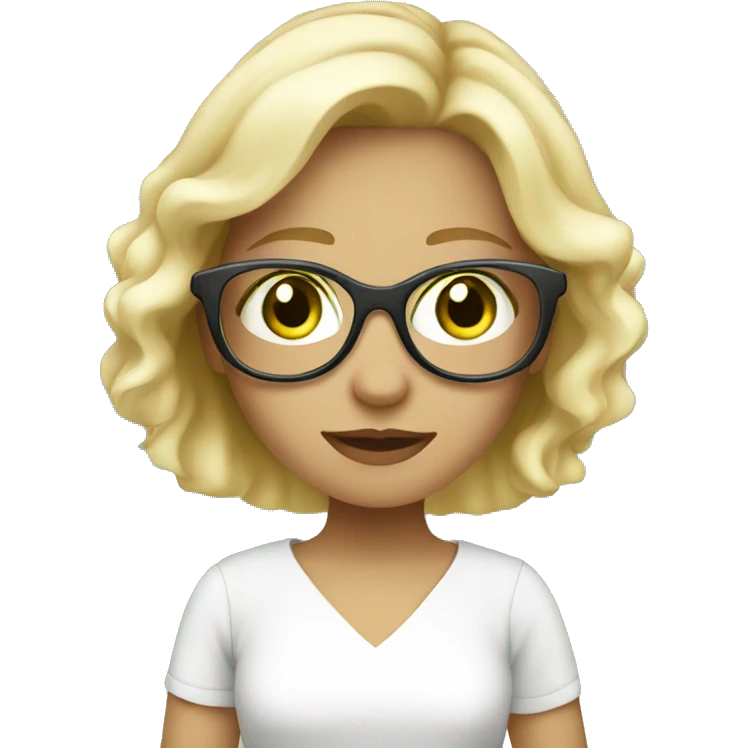 girl with blonde hair and glasses green eyes in a park with white dress emoji