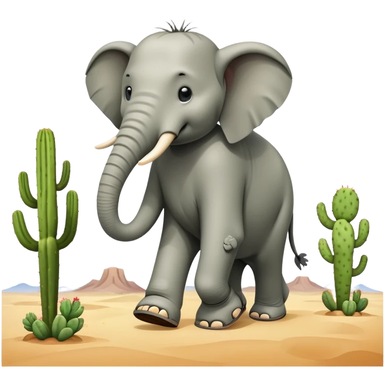 Me puedes crear un elefante con cuerpo de captus  y nas sandalias en los patas  caminando en el decierto emoji
