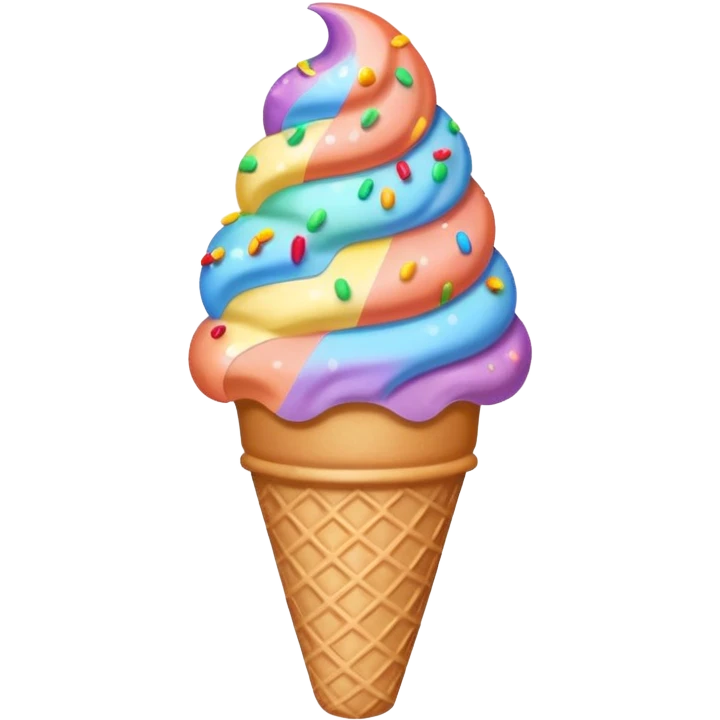 ice cream cone with pastel coral scoop and rainbow sprinkles emoji
