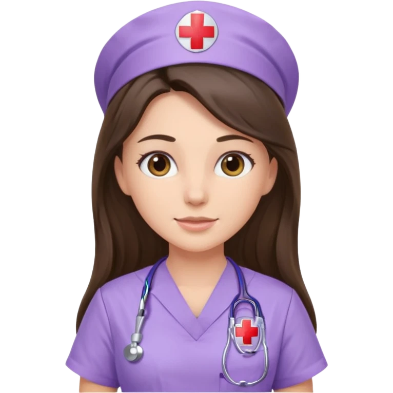 pretty brunette nurse with long hair in lilac scrubs emoji