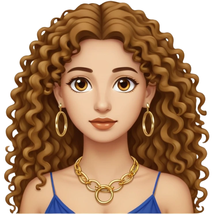 attractive Greek woman with long curly hair and light skin wearing gold hoop earrings and a gold necklace emoji