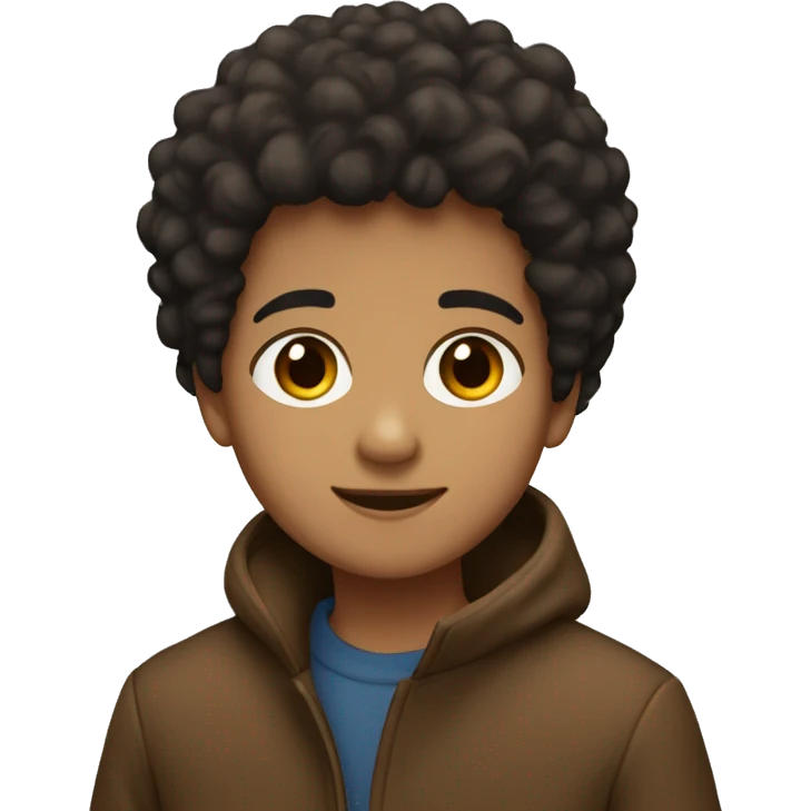 winter, christmas, hispanic, afro hair,  boy, short hair brown eyes, child, full body, brown coat emoji