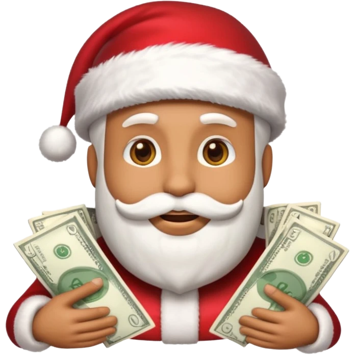 A confident rich emoji face wearing a Santa hat, money stacks, casino vibe, New Year theme, premium 3D emoji style, sharp details, no text, isolated on transparent background emoji