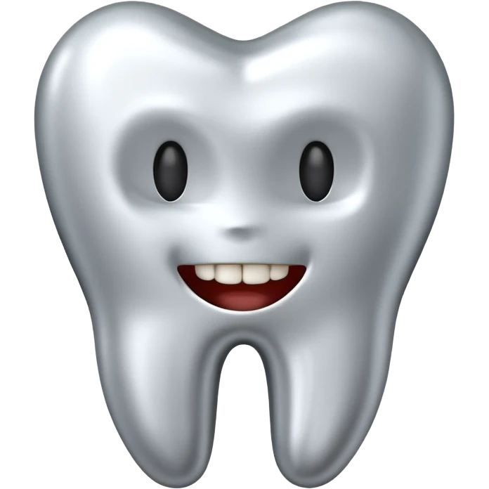human tooth emoji, smooth chrome ceramic-metal texture, clean medical luxury aesthetic, isolated on white, no face emoji