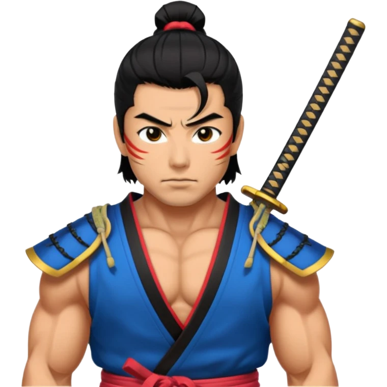 A muscular samurai with bold outlines and vibrant colors emoji