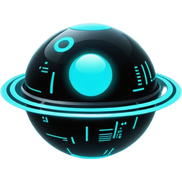 Black modern futuristic cyberpunk planet with cyan glowing accents emoji