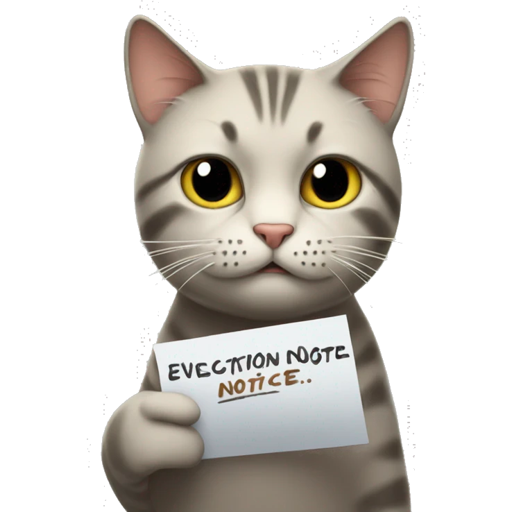 disappointed cat holding a note that says eviction notice emoji