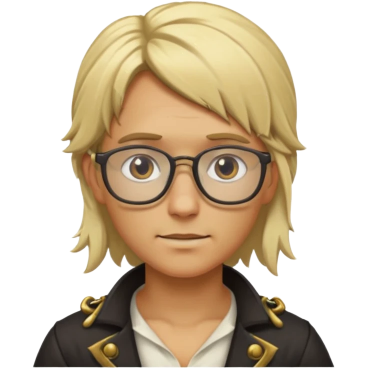 Create an avatar squared no background with a pirate with glasses and blonde hair emoji