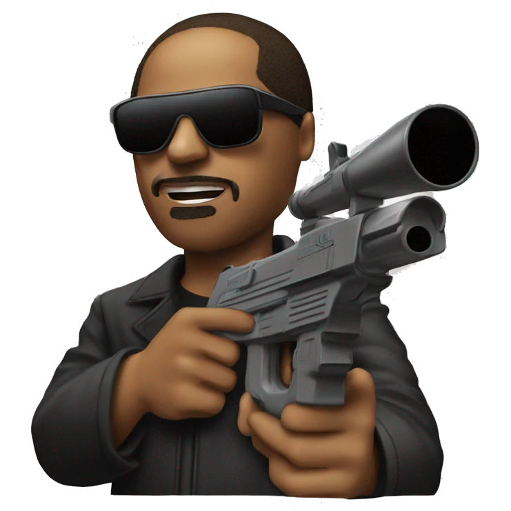 Stevie wonder shooting lasers out of eyes holding a gun that is safe emoji