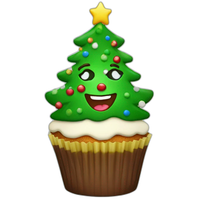 Happy Christmas tree cupcake emoji