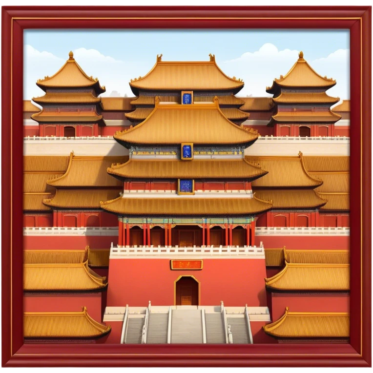 Cinematic Realistic Forbidden City Landmark Emoji, depicting grand imperial architecture with golden rooftops, vast courtyards, and intricate wooden carvings, all surrounded by towering red walls. emoji