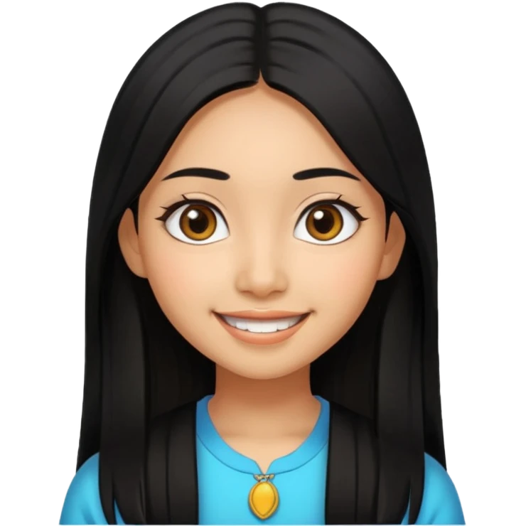20 yr old asian woman hair  center part big eyes big smile tanned skin straight black hair hippie part hair  emoji