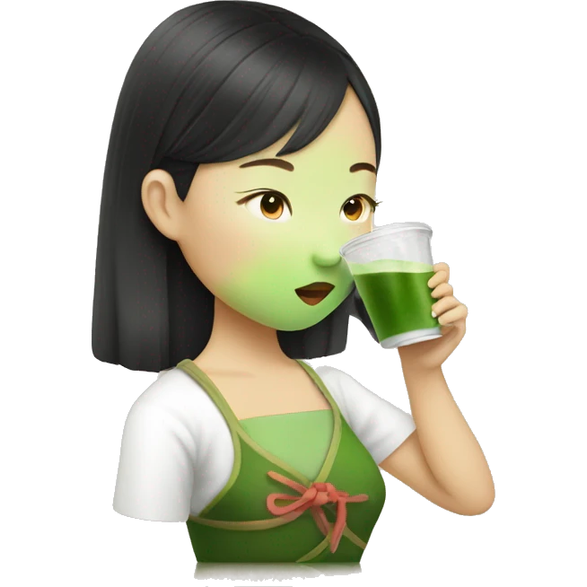 chinese girl drinking matcha emoji