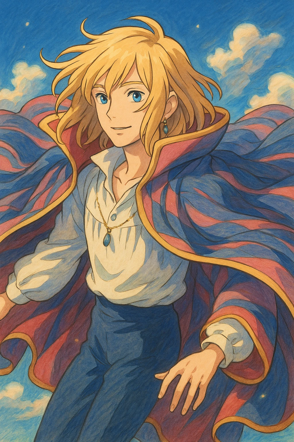 Hauru in his flowing cape, Ghibli style emoji emoji
