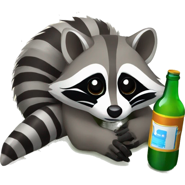 drunk raccoon lying on the ground drinking from a bottle emoji