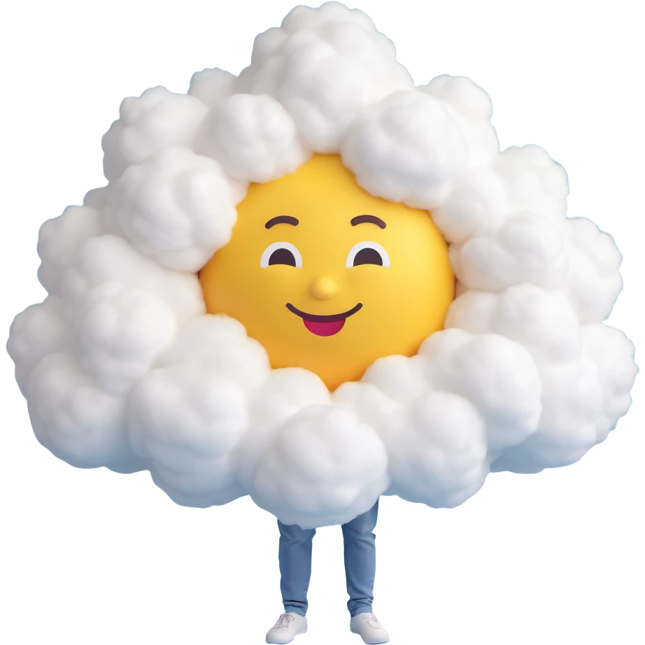 a person made entirely of voluminous fluffy clouds, up to the shoulders, 3D emoji style emoji