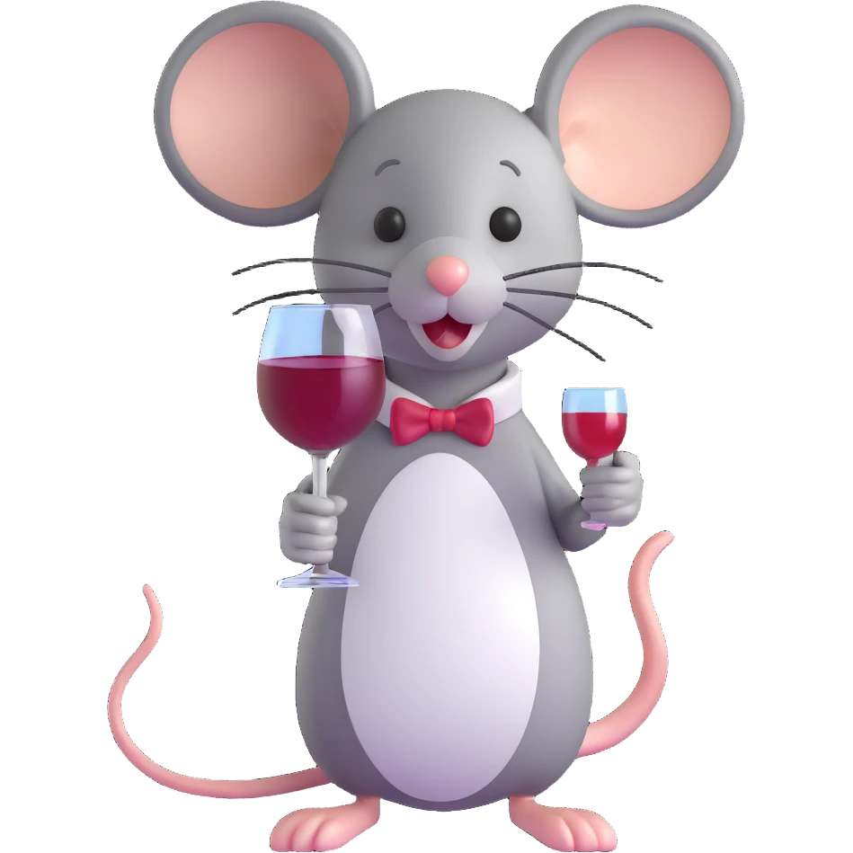 A mouse holding a glass of wine emoji