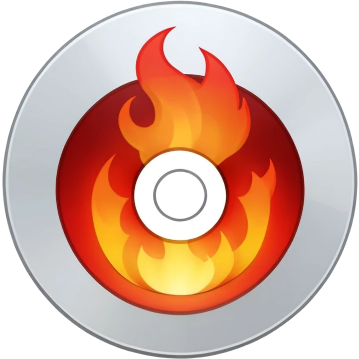 A minimalist CD disc with a subtle fire design, red fire. emoji