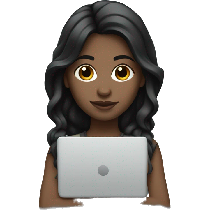 white girl with black hair laptop and notepad emoji
